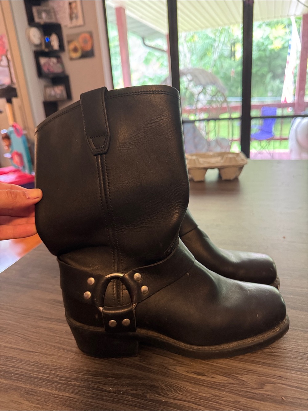 dingo Black Harness Boots with Brown Logo Accent
